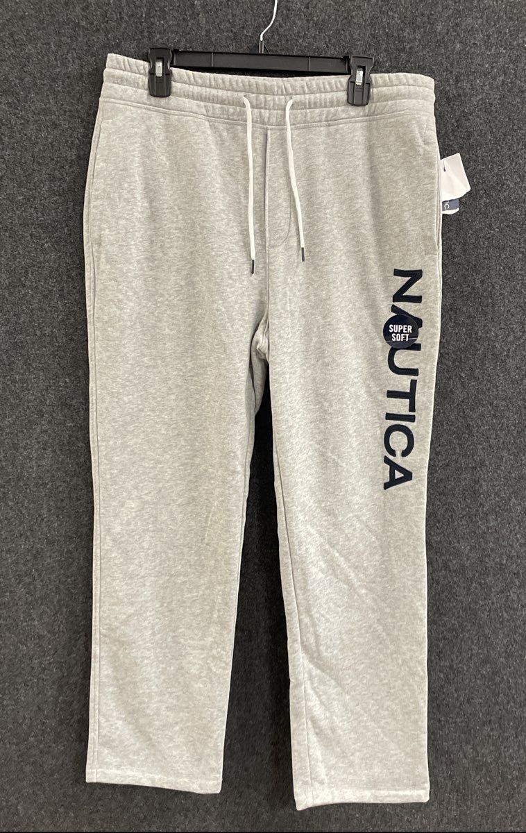 Nautica Men's Grey Heather Super Soft Fleece Logo Sweatpants Joggers NWT Sz M
