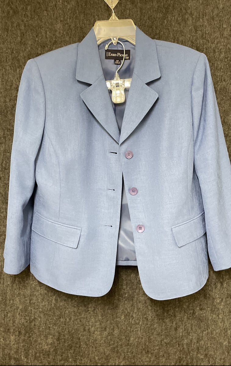 Evan-Picone Women's Blue Two Piece Skirt Suit Vintage Y2K Blazer Pencil Sz 14P