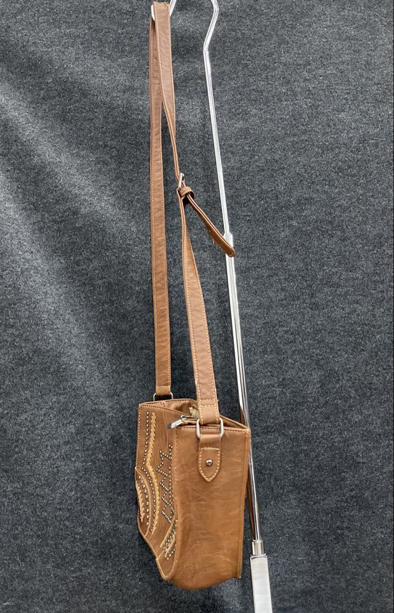 Montana West Brown Leather Studded Southwestern Crossbody Bag Western Style