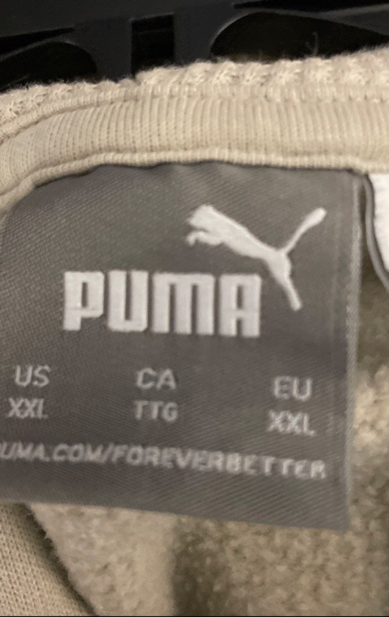 PUMA Men's Fleece Hoodie Beige Cream Tonal Logo Patch Front Pocket Sz XXL