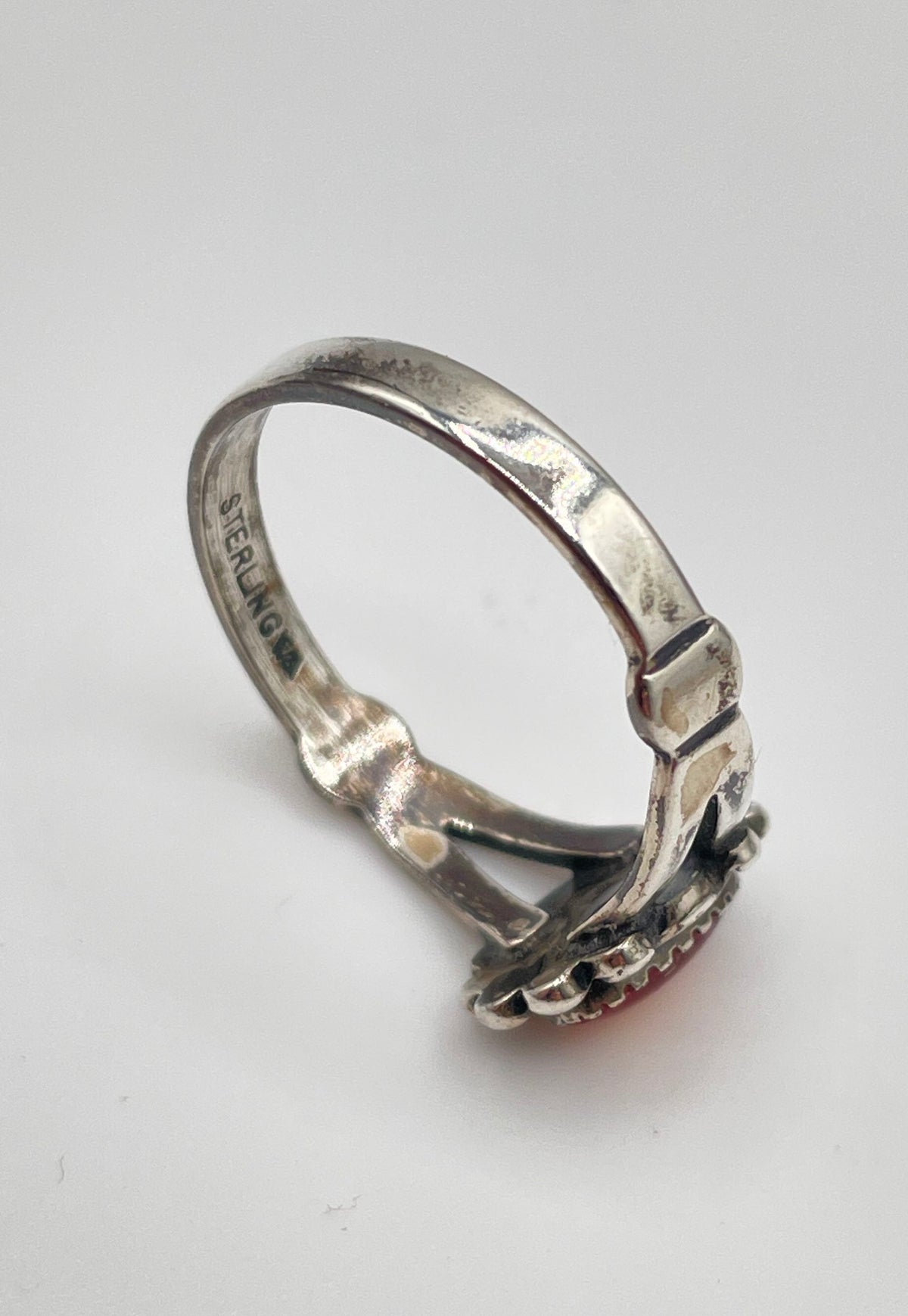 Wheeler Mfg. Co. 925 Sterling Silver Orange Resin Stone Ring 2.3g