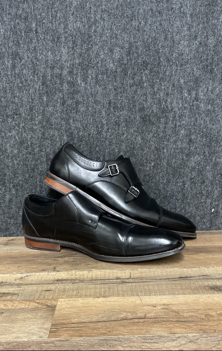 Stacy Adams Bayne Black Cap Toe Double Monk Strap Dress Shoes Size 12 M