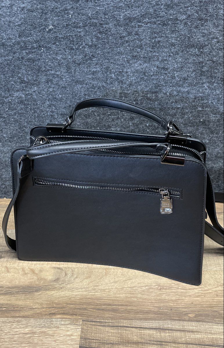 Steve Madden Black Leather Triple Compartment Satchel Crossbody Bag Gunmetal