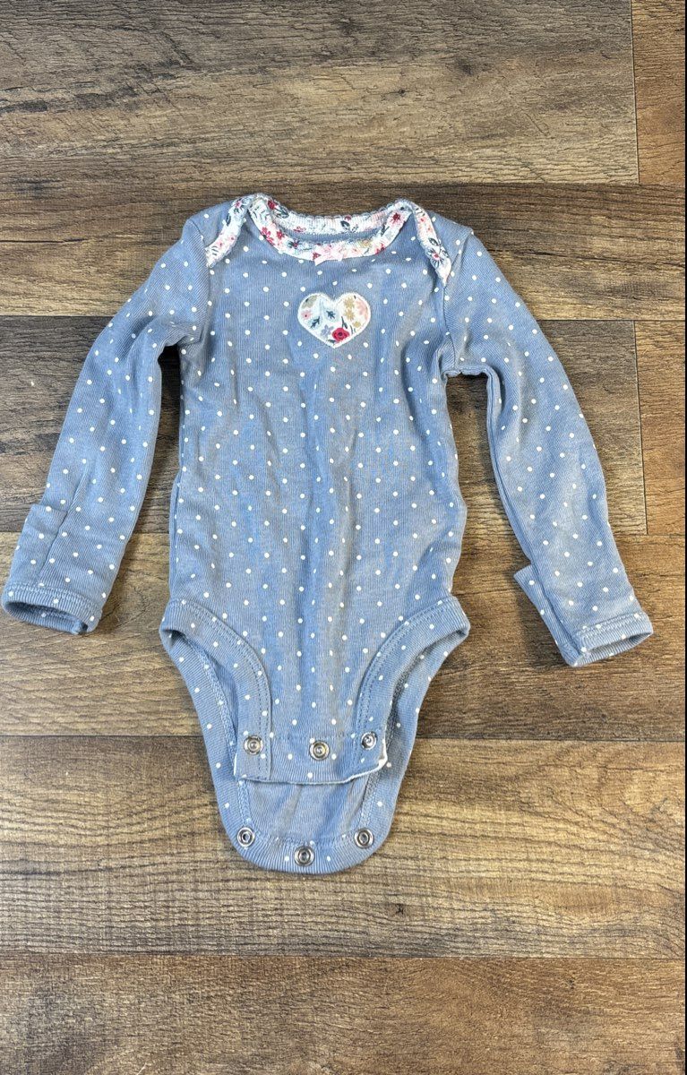 Carter's Baby Girls Blue Polka Dot Heart Long Sleeve Bodysuit Sz NB