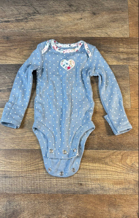 Carter's Baby Girls Blue Polka Dot Heart Long Sleeve Bodysuit Sz NB