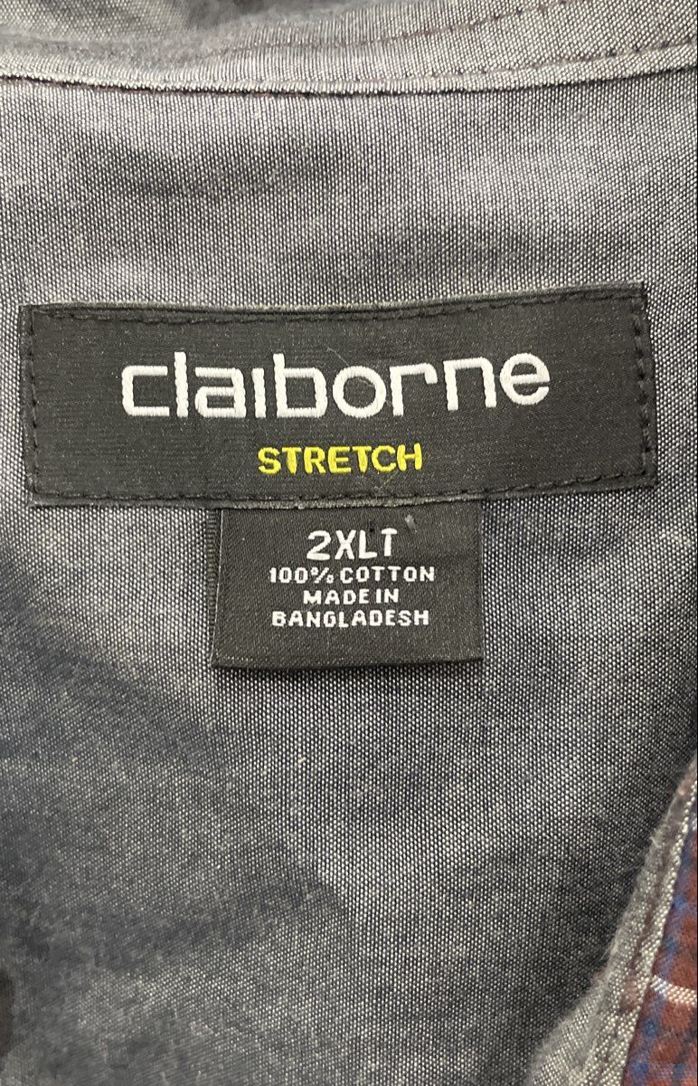 Claiborne Men's Purple Windowpane Stretch Long Sleeve Button Up Shirt Sz 2XLT