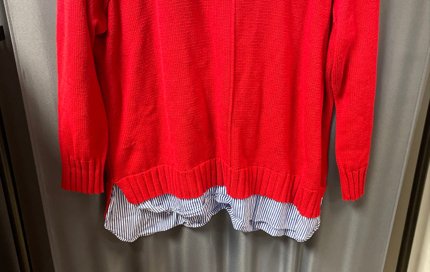 Lauren Ralph Lauren Women's Red Sweater Faux Layered Shirt Collar Hem Sz 3XL