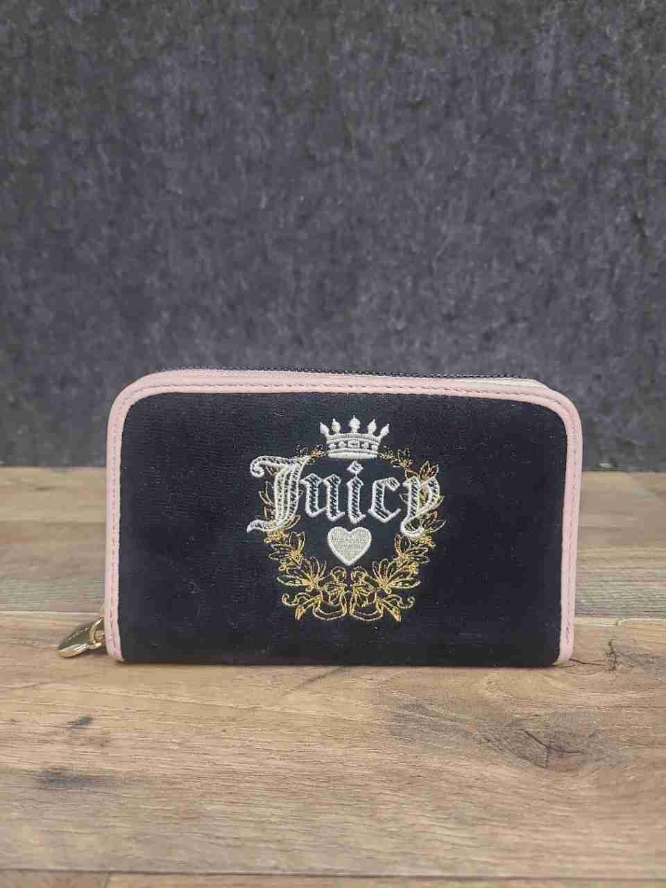 Juicy Couture Pink Leather & Black Velvet Wallet Card Holder Lot of 2