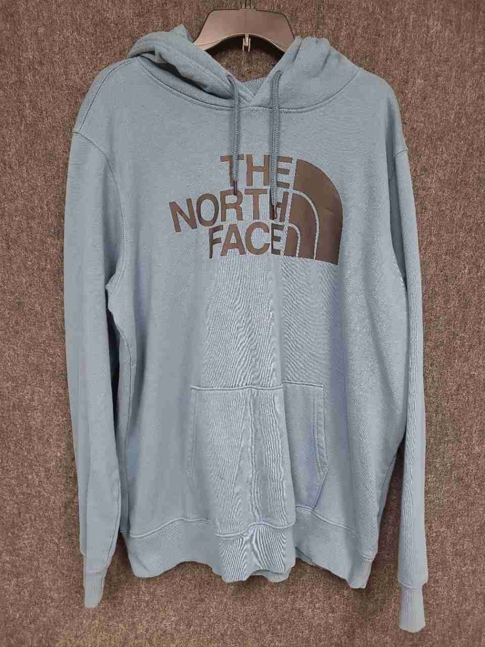 The North Face Men's Pullover Hoodie Blue Brown Big Logo Graphic Size XL
