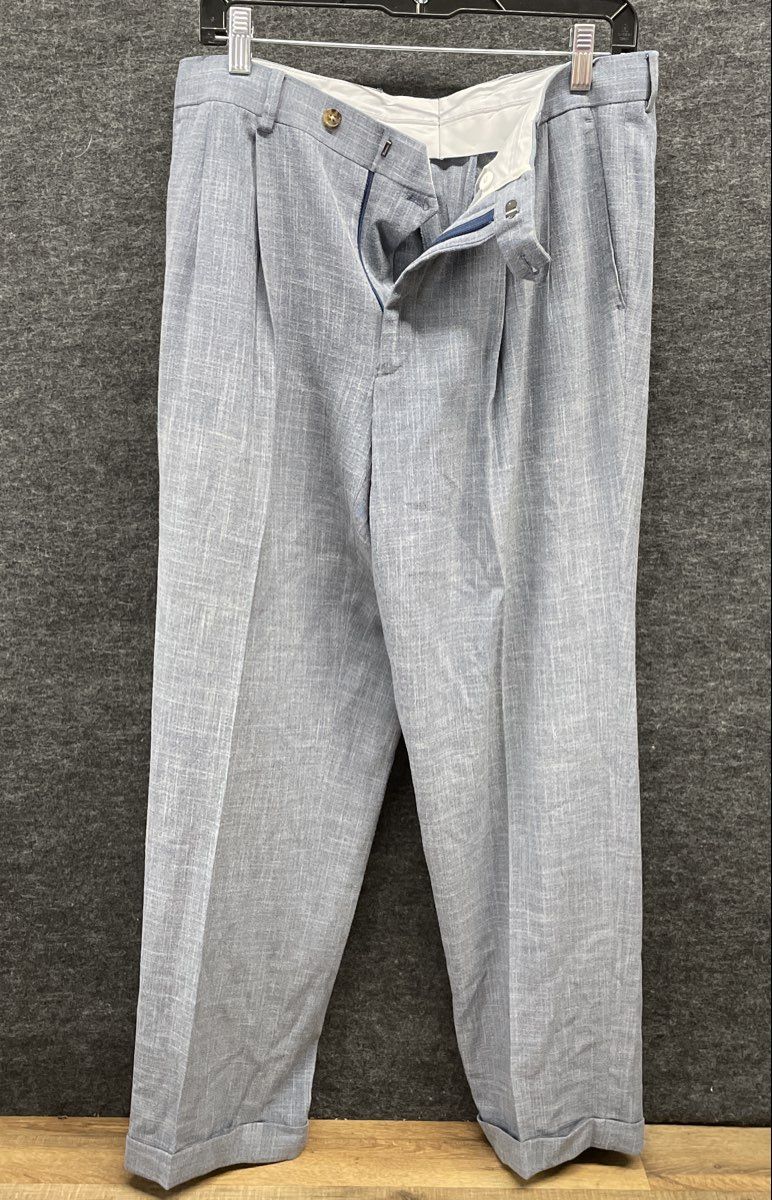 Ralph Lauren Men's Light Blue Pleated Cuffed Chambray Dress Pants Sz 33x30