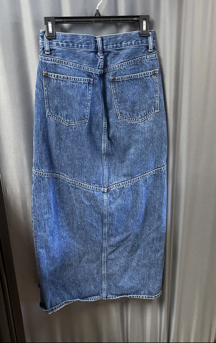 Madewell Women's Blue Denim Maxi Skirt Front Slit Paneled Size 25