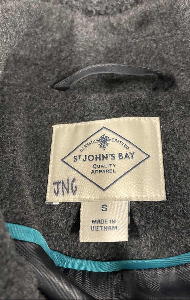 St. John's Bay Women's Gray Wool Blend Double Breasted Peacoat Jacket Sz S