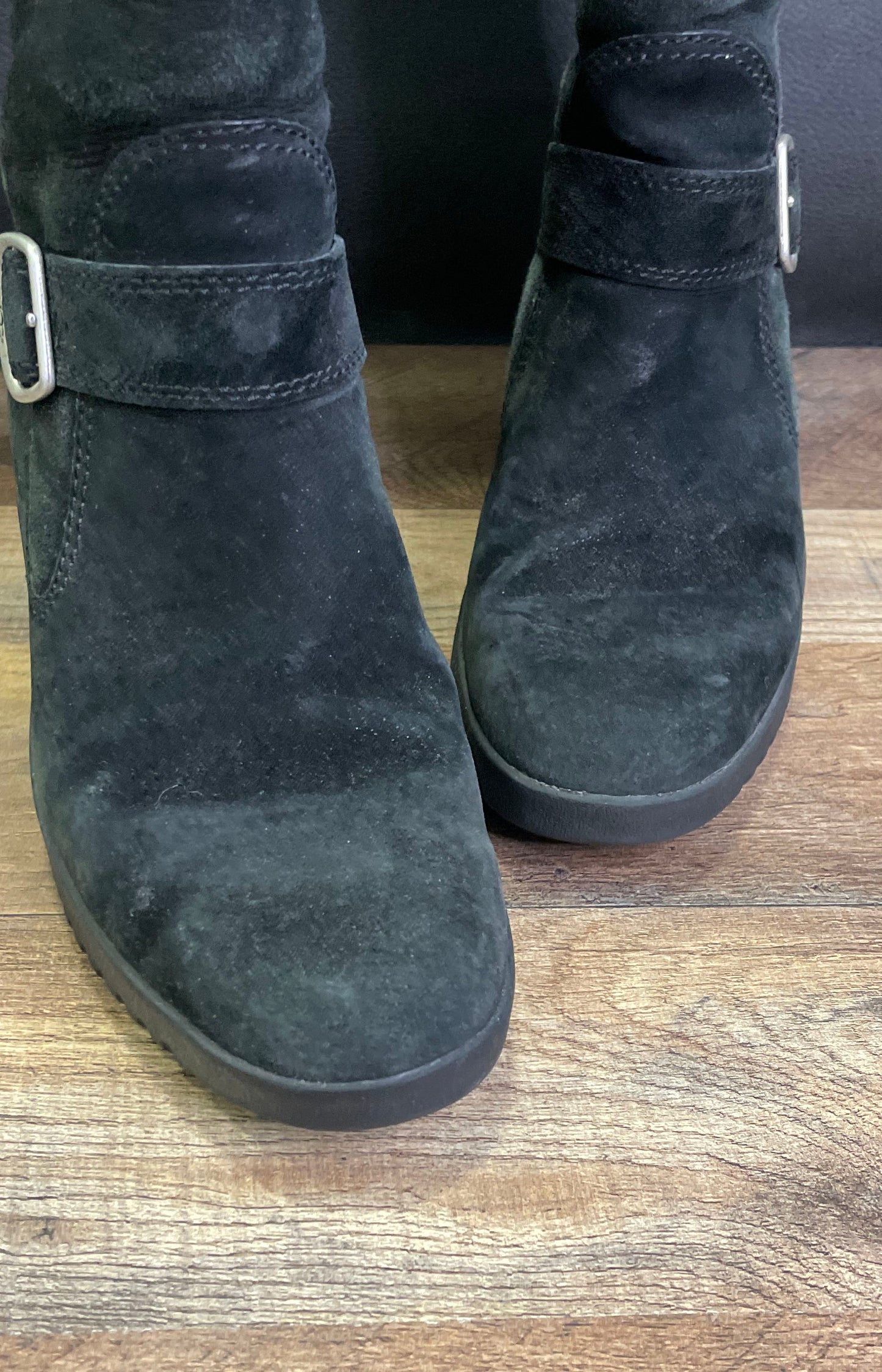 UGG Australia Seline Black Suede Tall Wedge Boots Women's Size 8