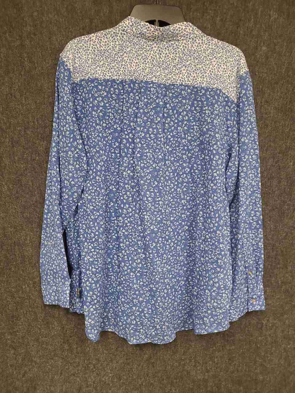 Eddie Bauer Women's Blue White Floral Cotton Button Down Shirt XL NWT