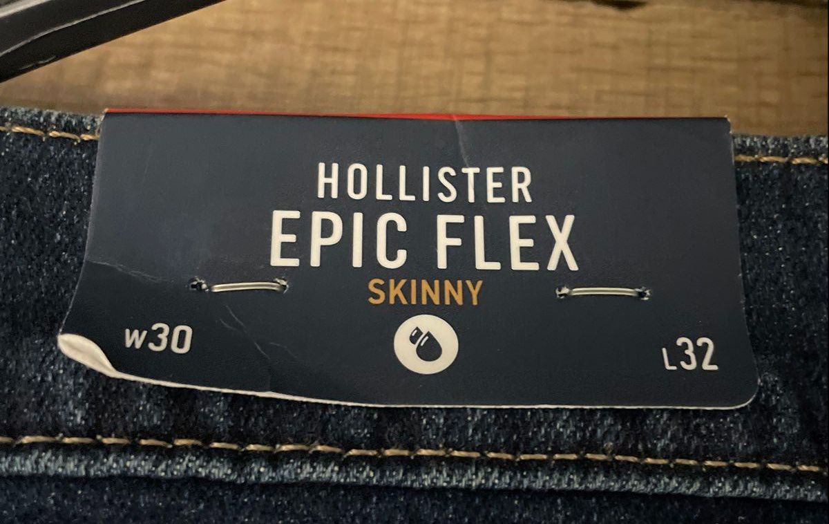 Hollister Men's Epic Flex Skinny Jeans Dark Wash Faded Whiskering NWT 30x32