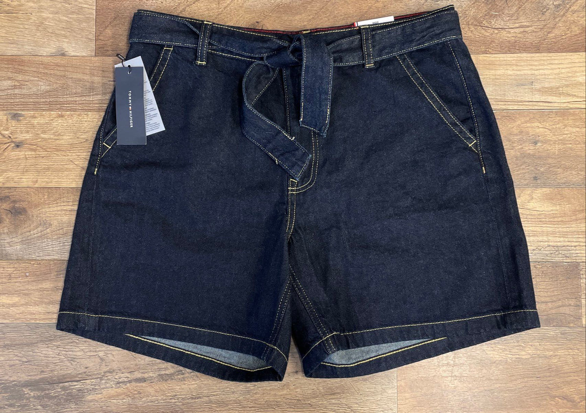 Tommy Hilfiger Women's Rinse Rigid High Waist Tie Belt Denim Shorts NWT Sz 12
