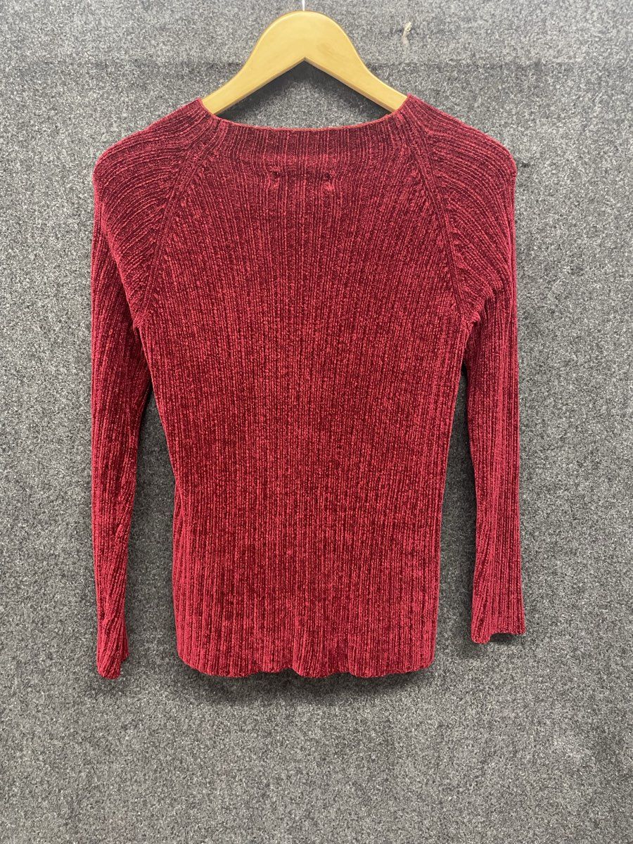 Jones New York Women's Red Ribbed Knit Long Sleeve Shirt Sport Sz Petite P/P