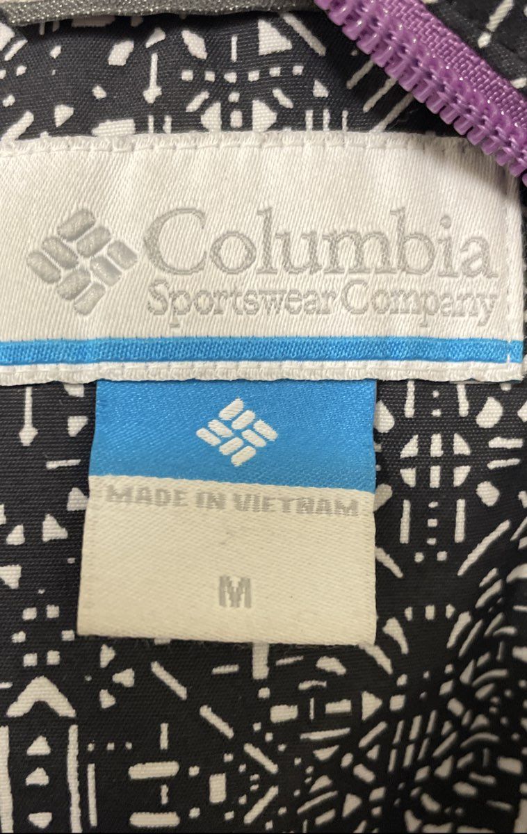 Columbia Girls Black White Geometric Hooded Puffer Jacket Sz M