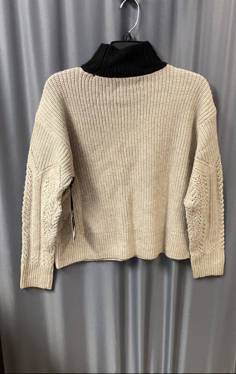 Simply Vera Vera Wang Women's Black Tan Colorblock Mock Neck Sweater PS NWT