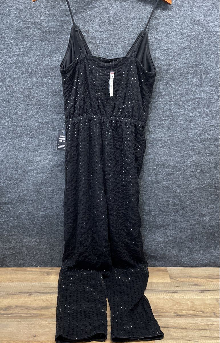 Express Women's Black Sequin Stripe V-Neck Surplice Dress Jumpsuit NWT Size XS