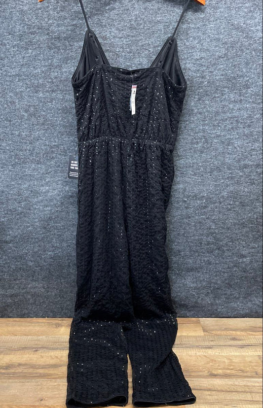 Express Women's Black Sequin Stripe V-Neck Surplice Dress Jumpsuit NWT Size XS