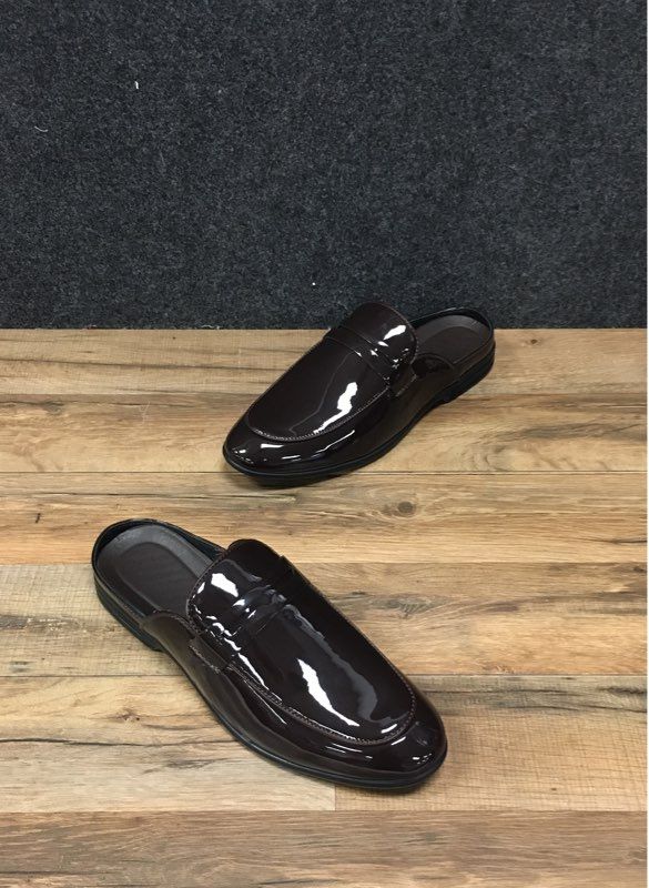 Dark Brown Patent Leather Penny Loafer Mules Backless Slip On Mens Size EU 43