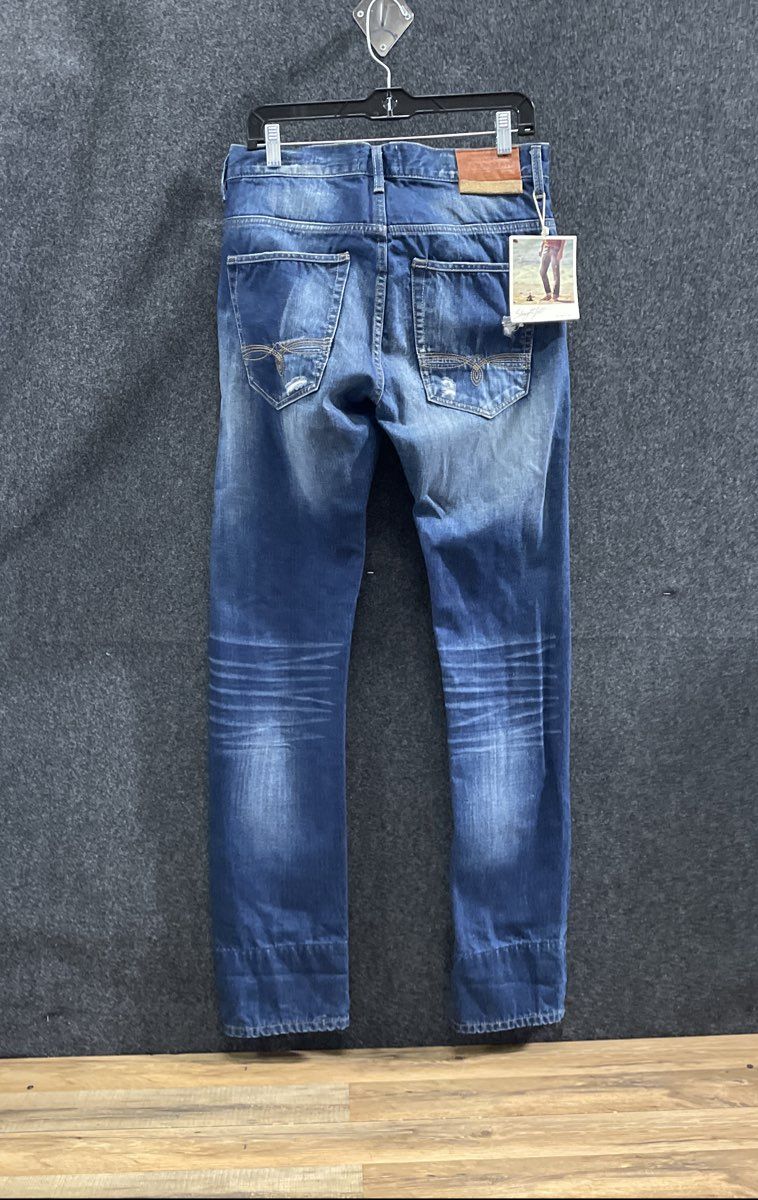Zara Man Men's Blue Faded Distressed Straight Fit Denim Jeans Size 31 NWT