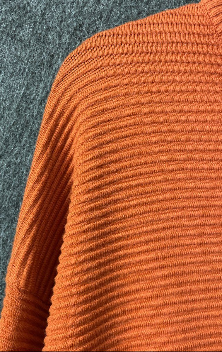 Fashion Women's Sweater Orange Ribbed Knit Half-Zip Pullover Size L