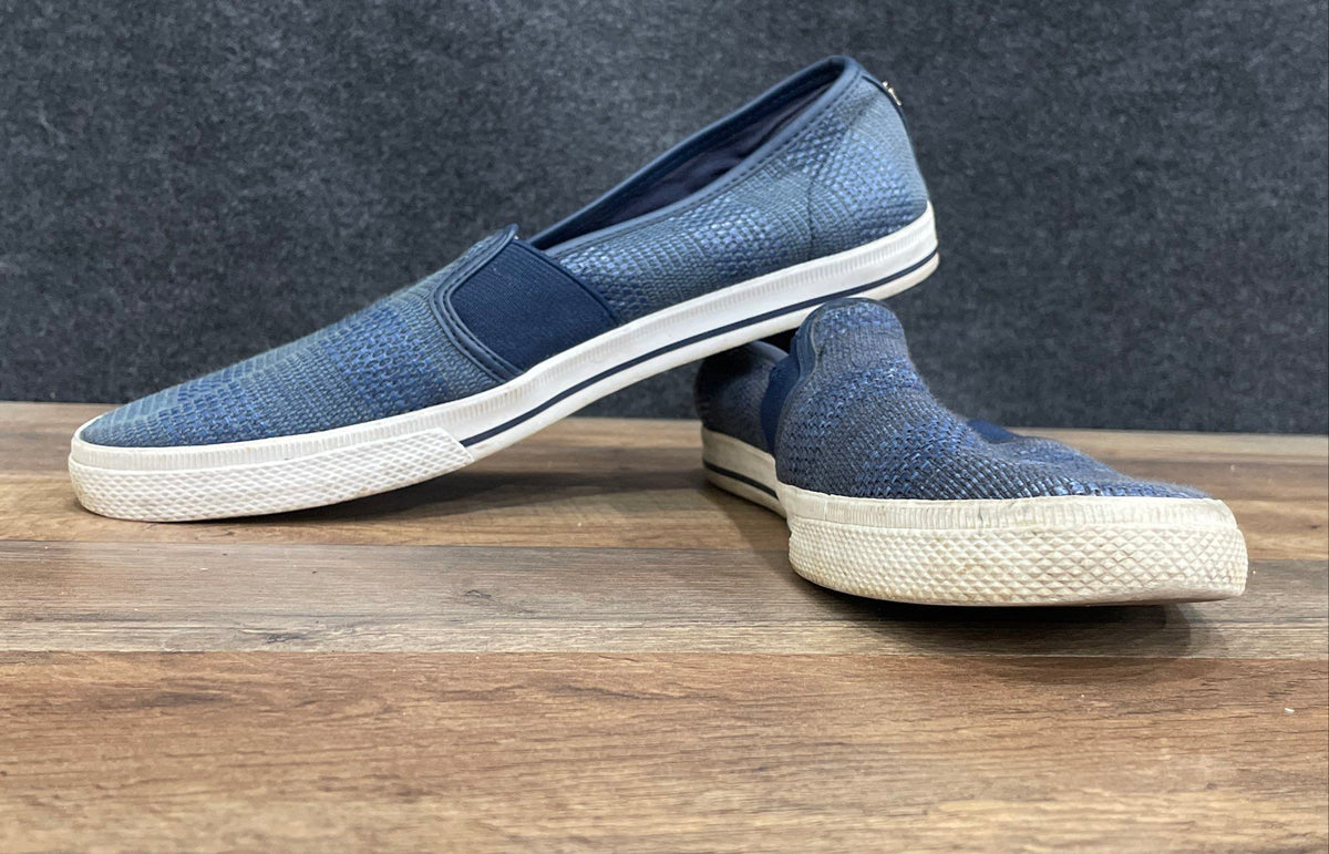 Lauren Ralph Lauren Blue Woven Canvas Slip On Sneakers Women's Size 10
