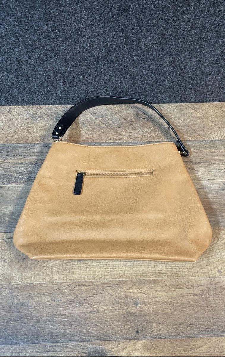 Liz Claiborne Tan Faux Leather Shoulder Bag Brown Gold Hardware Large Handbag