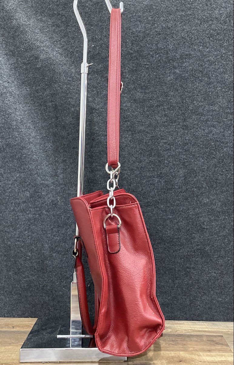 Rosetti Red Leather Pebbled Satchel Large Handbag Crossbody Silver Hardware