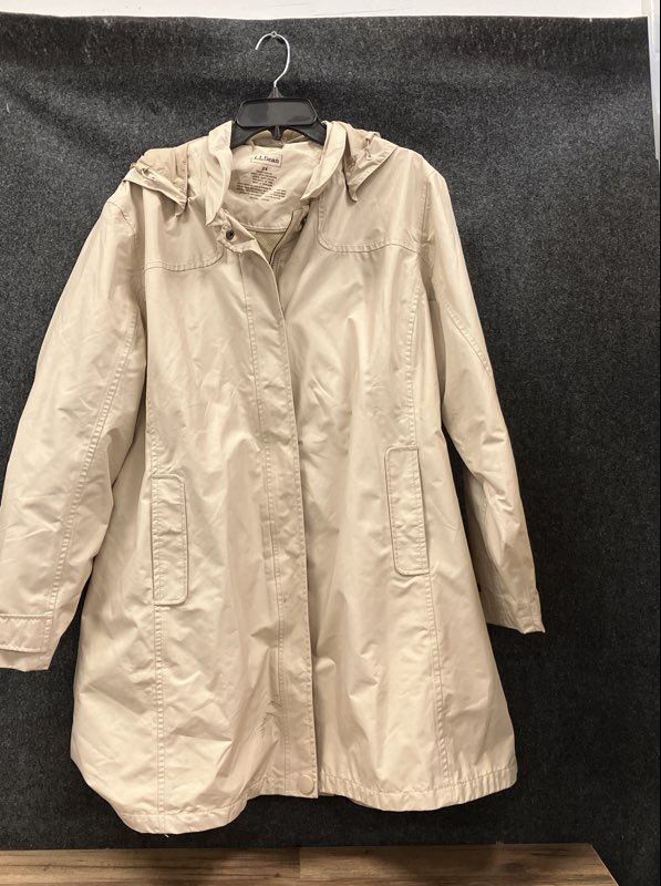 L.L. Bean Women's Beige Hooded Trench Rain Coat Jacket Size 2X