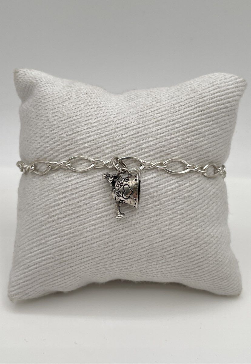 925 Sterling Silver Oval & Infinity Link Watering Can Charm Bracelet 5.9g