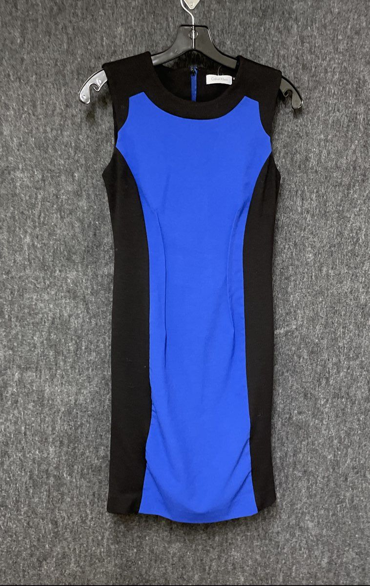 Calvin Klein Women's Blue Black Colorblock Sleeveless Sheath Dress Size 2
