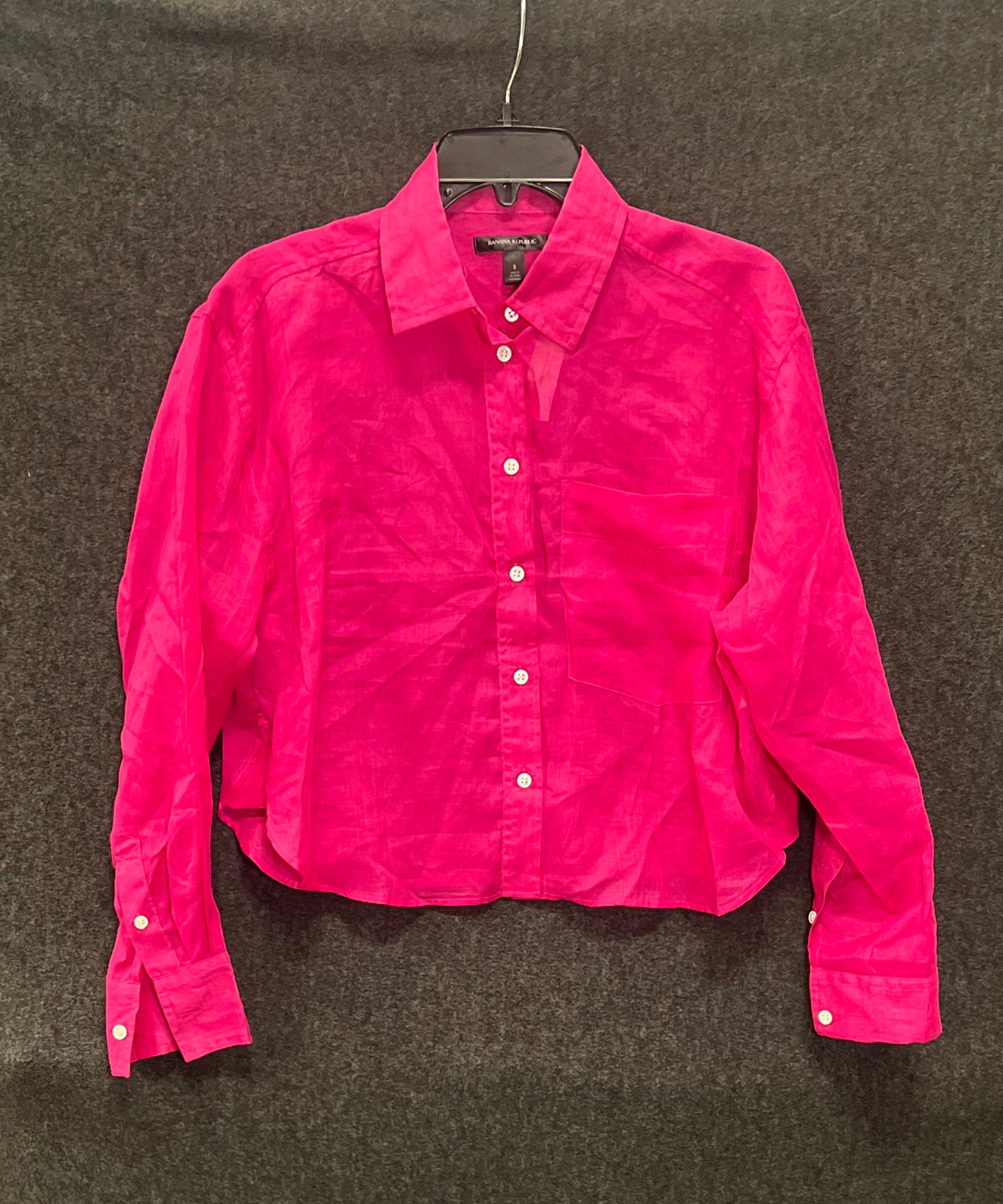 Banana Republic Women's Pink Ramie Long Sleeve Cropped Button Down Sz S NWT