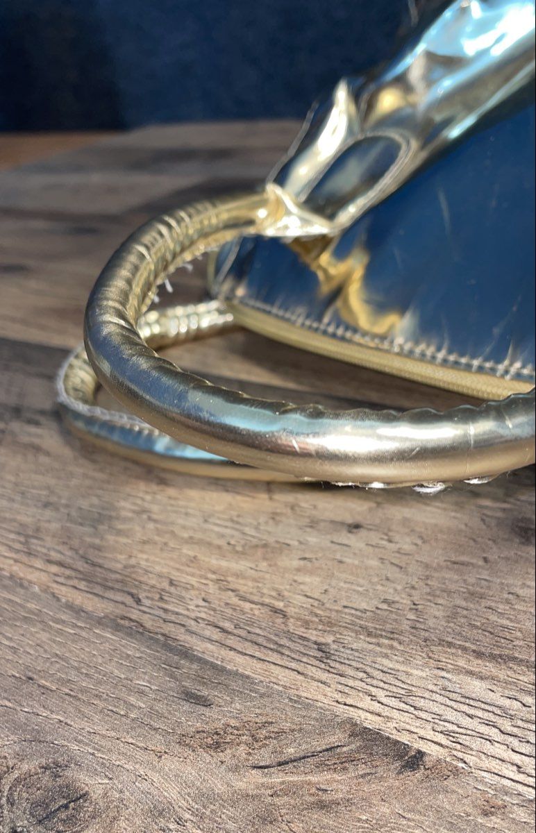 Ultra Chi Gold Metallic Top Handle Tote Bag Handbag with Crossbody Strap