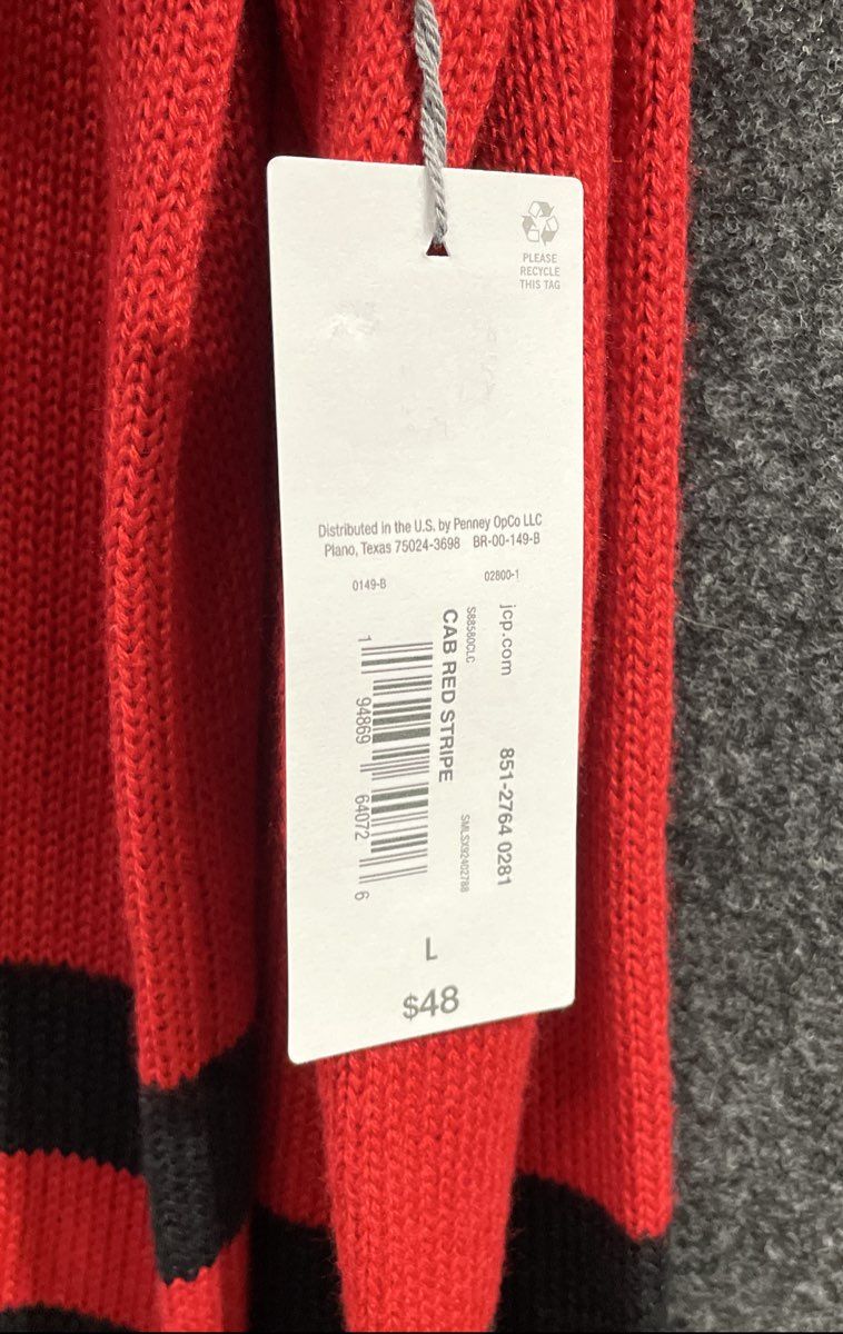 Liz Claiborne Women's Red Black Striped Crew Neck Knit Sweater Sz L NWT