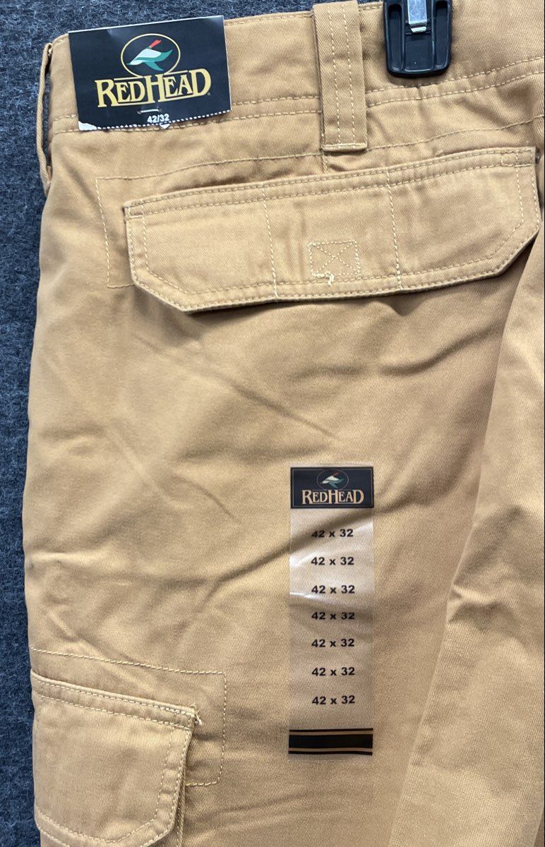 RedHead Men's Tan Flannel Lined Canvas Cargo Utility Pants NWT Size 42x32