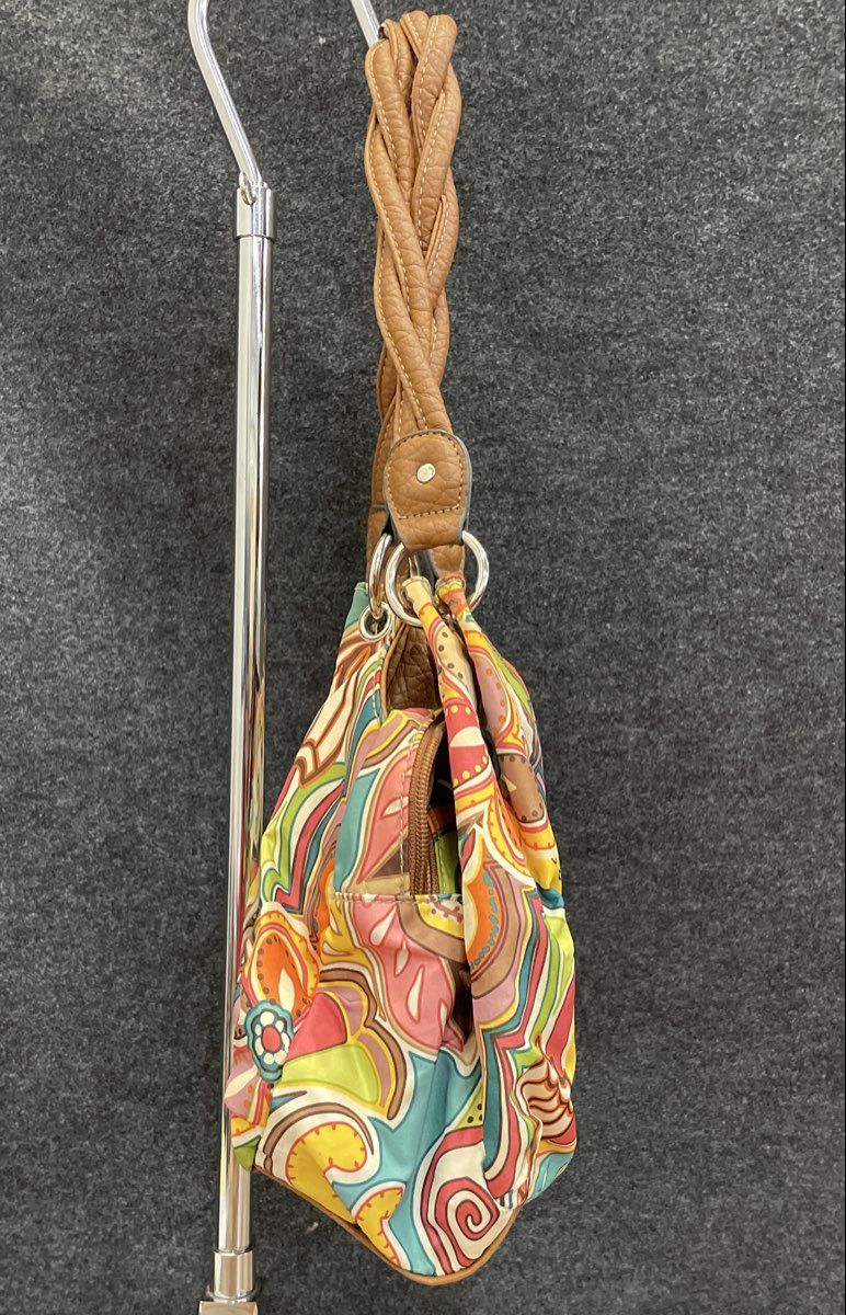 Treviso Multicolor Paisley Design Brown Leather Braided Strap Shoulder Bag Purse