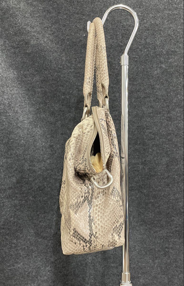 Cole Haan Beige Snakeskin Embossed Leather Satchel Handbag Silver Hardware