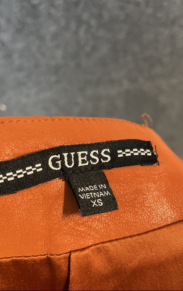 Guess Women's Orange Faux Leather Asymmetrical Pleated Wrap Mini Skirt Sz XS