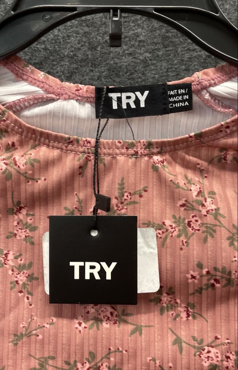 TRY Women's Dark Pink Floral Ribbed Swim Dress Cover Up NWT Sz 16