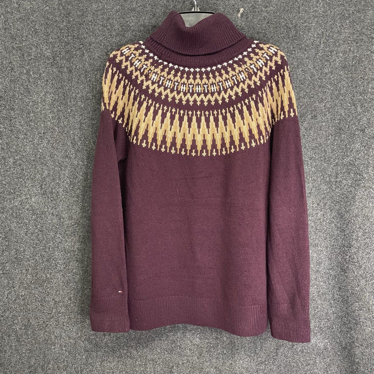 Tommy Hilfiger Women's Burgundy Fair Isle Yoke Turtleneck Knit Sweater Sz L