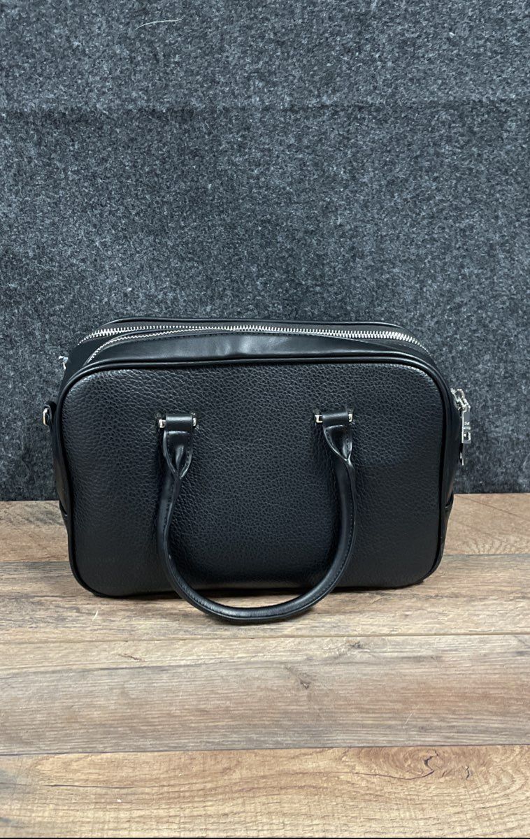 Steve Madden Black Pebbled Faux Leather Satchel Handbag Crossbody Bag