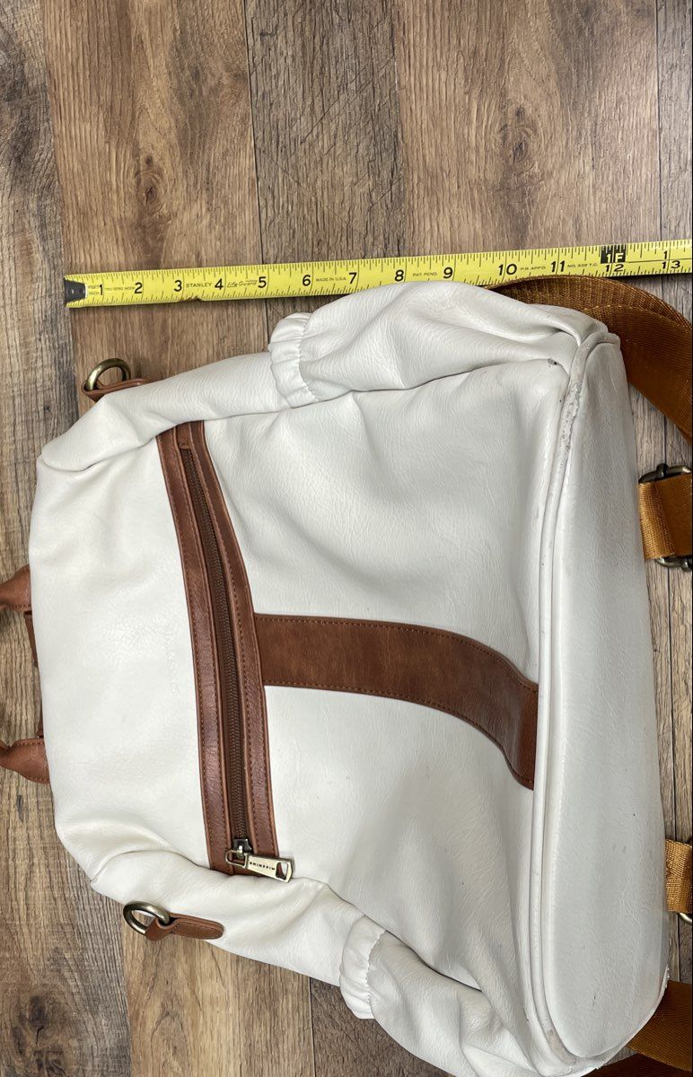 Missnine Cream White Brown Faux Leather Anti-theft Laptop Backpack Travel Bag