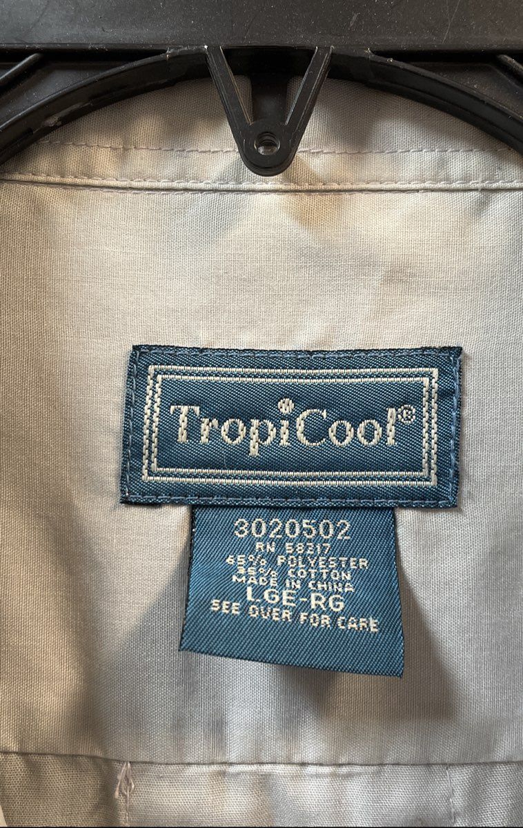 TropiCool Men's Grey Embroidered 4-Pocket Guayabera Short Sleeve Shirt Sz L
