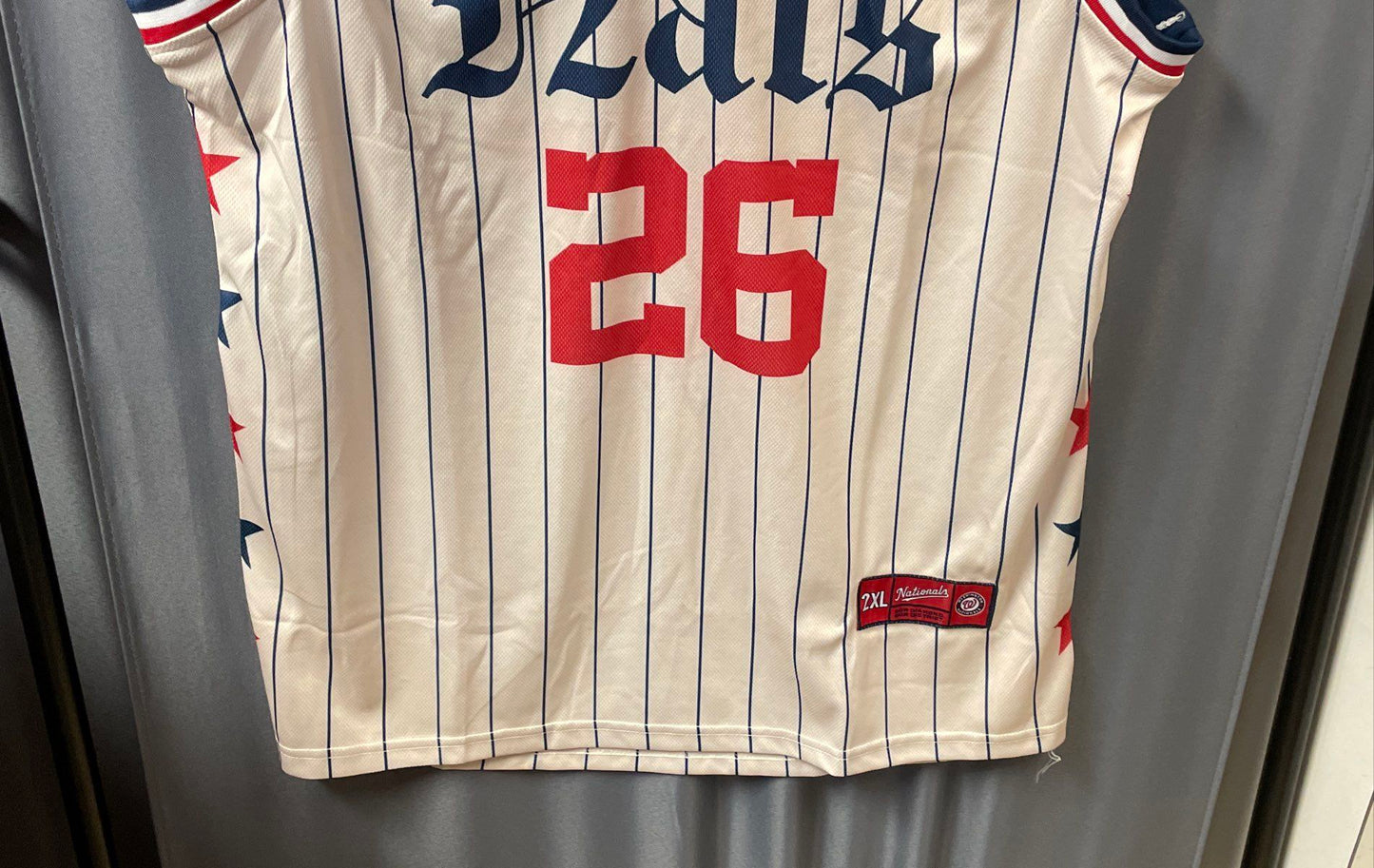 Nats Men's Washington Nationals Basketball Jersey Cream Pinstripe Stars Sz 2XL