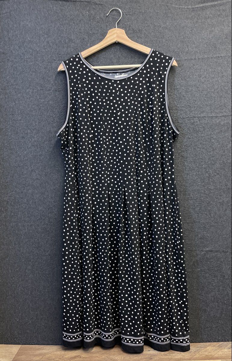 Max Studio Women's Black Polka Dot Sleeveless A-Line Midi Dress Sz 2X