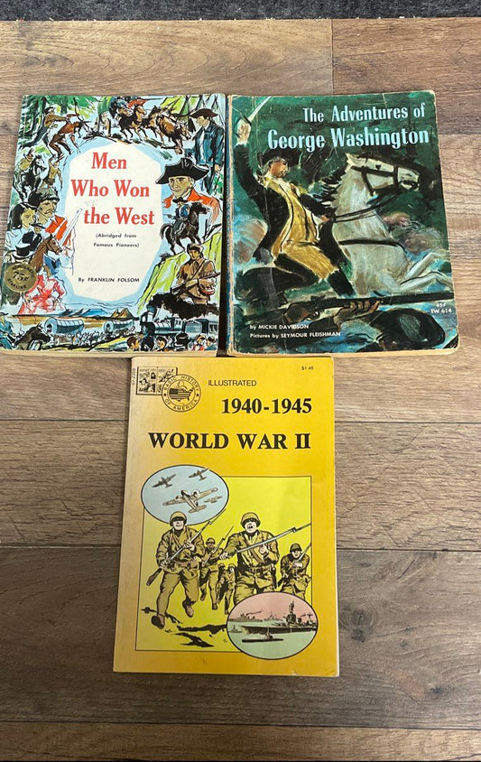 WWII + George Washington 3 Vintage American History Book Lot Scholastic Pendulum
