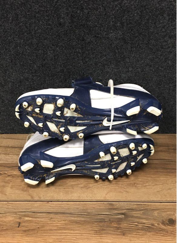 Nike Air Huarache Laced Mid White Navy Blue Football Cleats Men's Size 10.5
